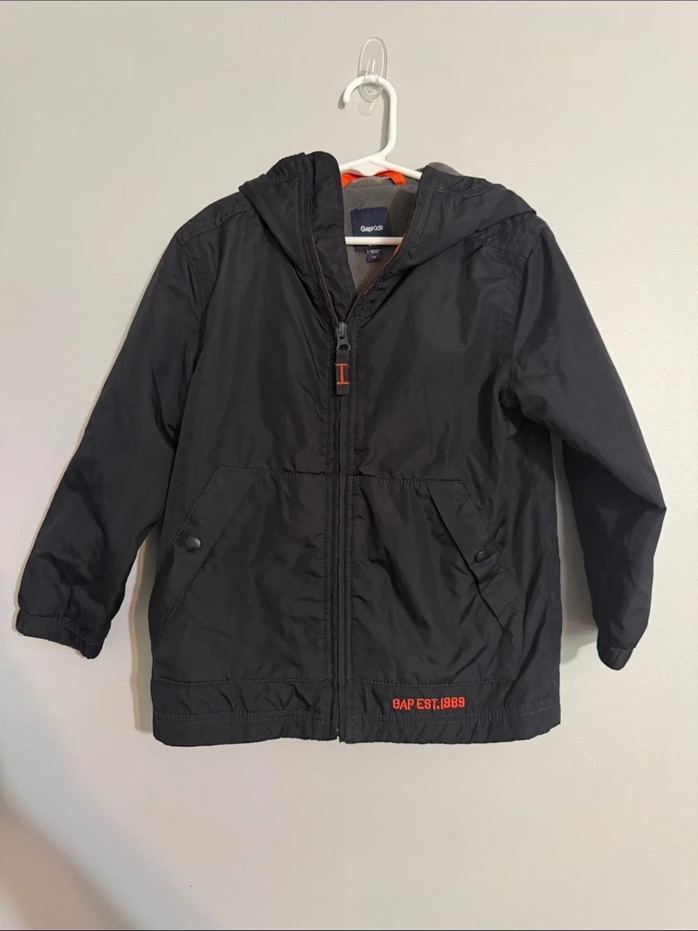 GAP Kids Black Hooded Raincoat with Orange Accent